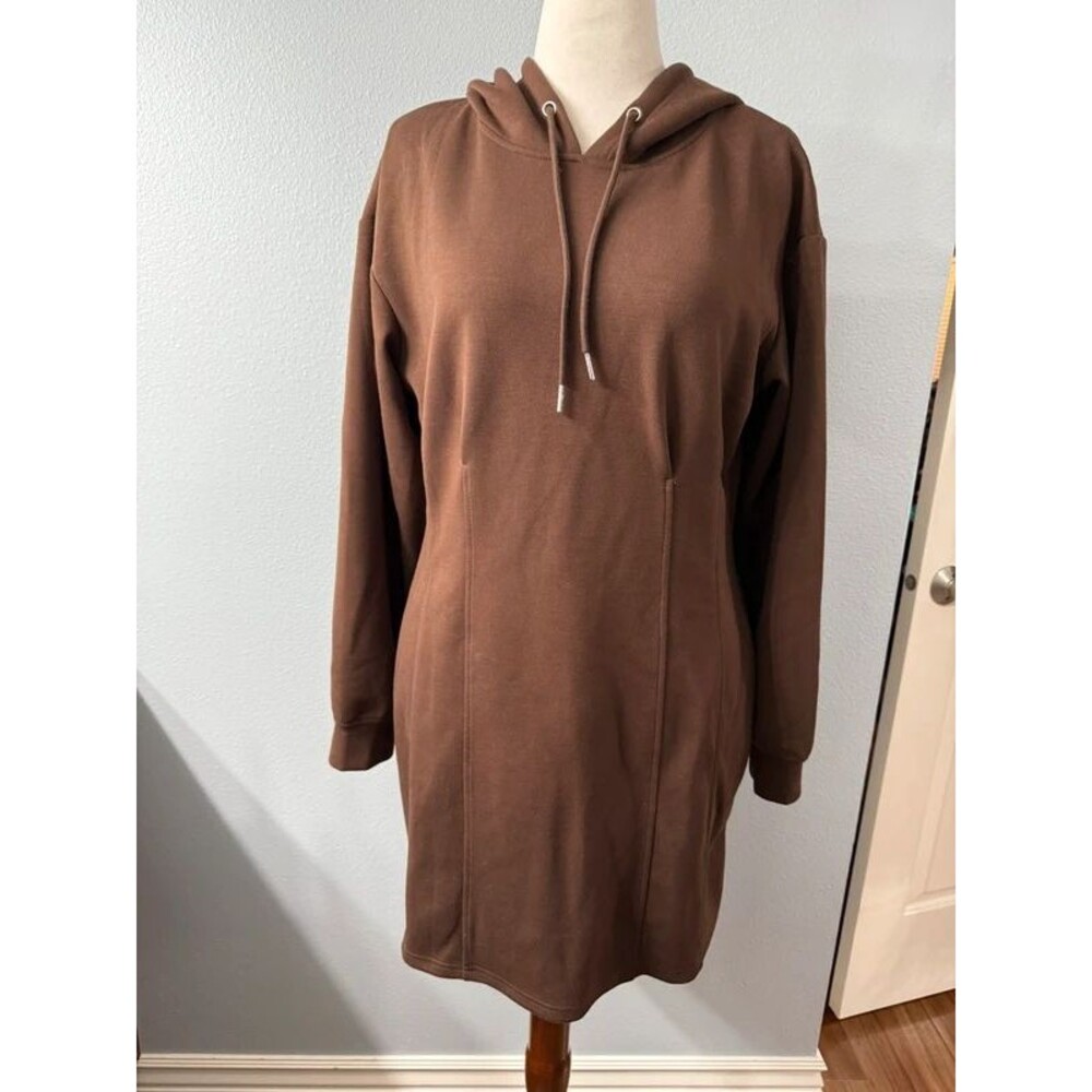 Chocolate Brown Hooded Sweatshirt Dress Size Large